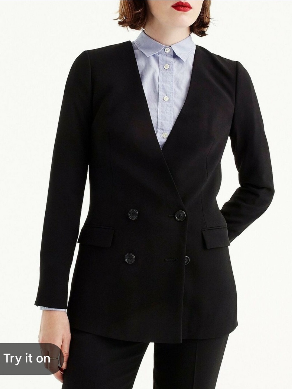 J Crew black long blazer with double breasted buttons and pocket ms size 2